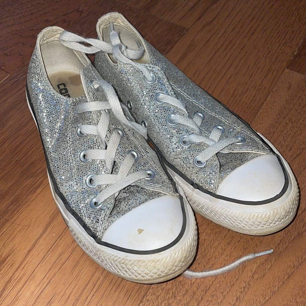 Converse sparkly silver shoes